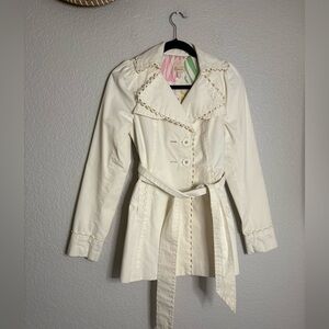 ANTHROPOLOGIE ELEVENSES SZ 2 SPRING OFF WHITE JACKET LINED BELTED $228 Ret.